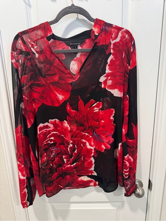 White House Black Market Tops - White House Black Market red/Black Sheer Blouse and Tank with Red Floral Print